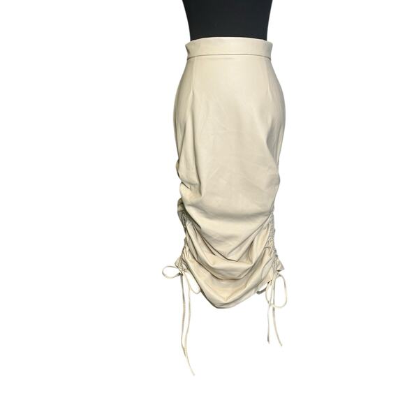 The Brand Label tan faux leather ruched midi skirt size small - Picture 12 of 16